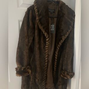 Donna Salyers Fabulous Furs Brown Faux Fur Coat NWT